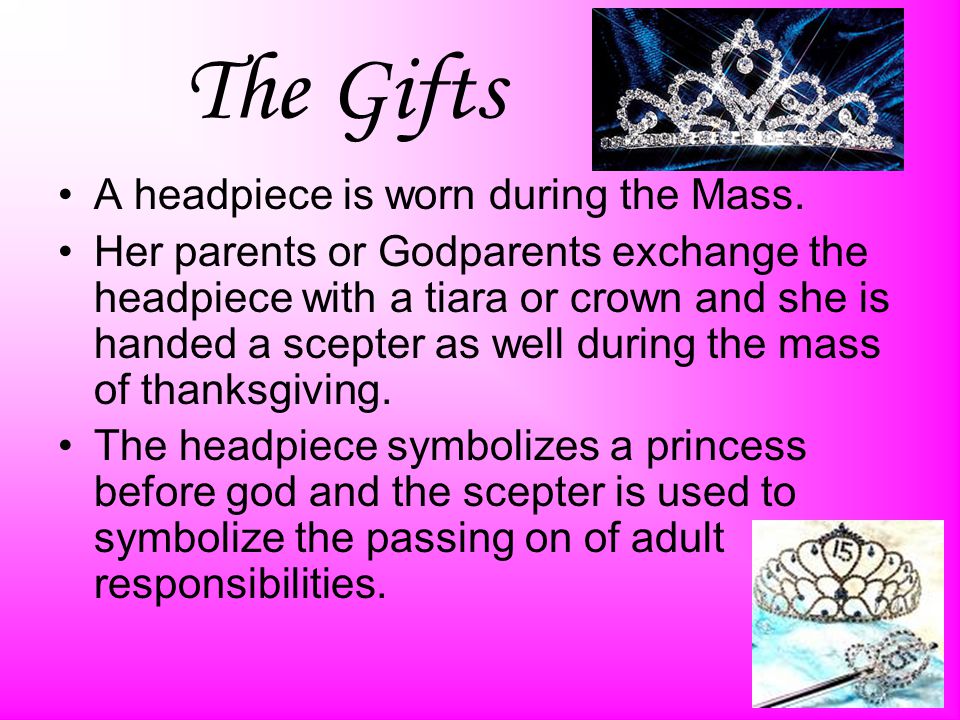 The Gifts A headpiece is worn during the Mass.