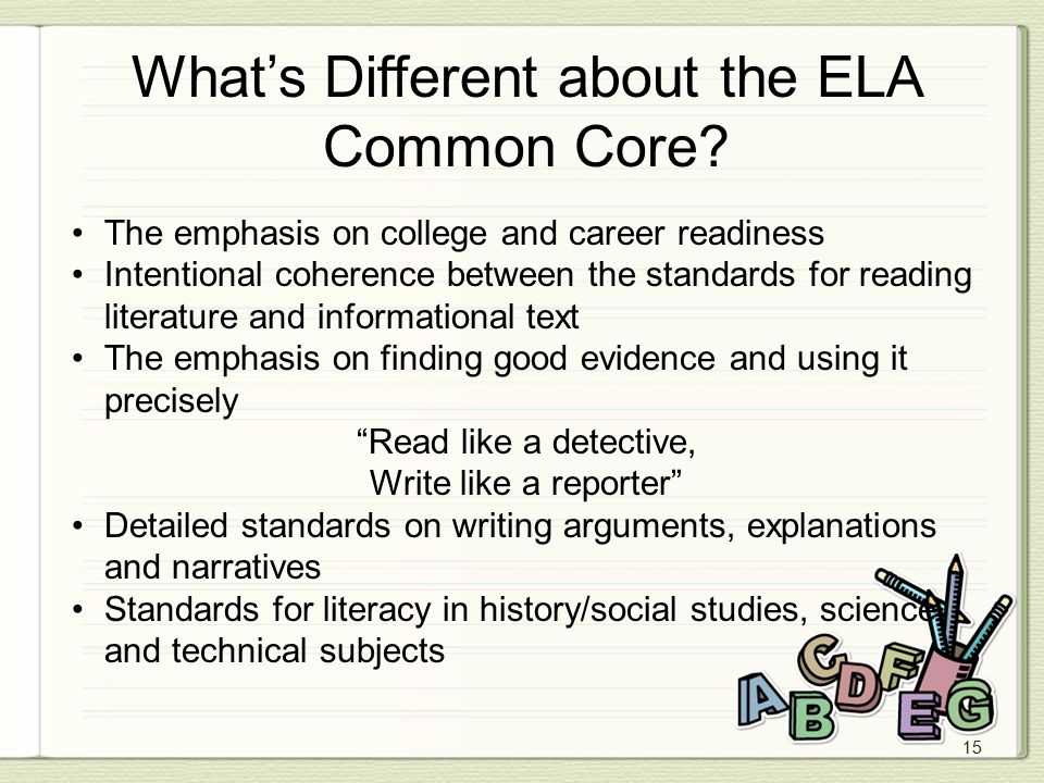 15 What’s Different about the ELA Common Core.