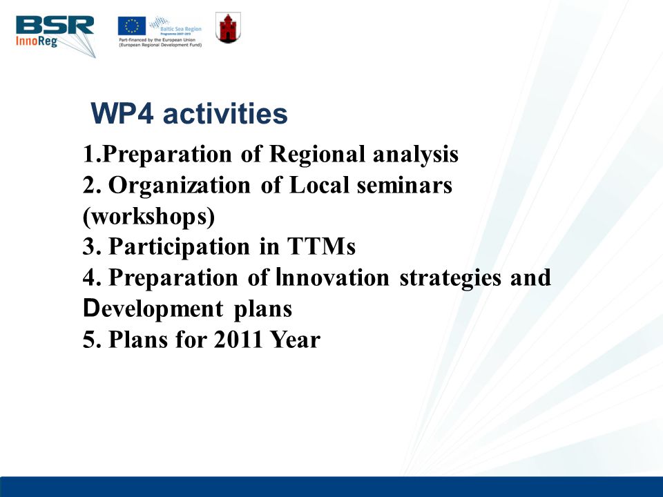 WP4 activities 1.Preparation of Regional analysis 2.