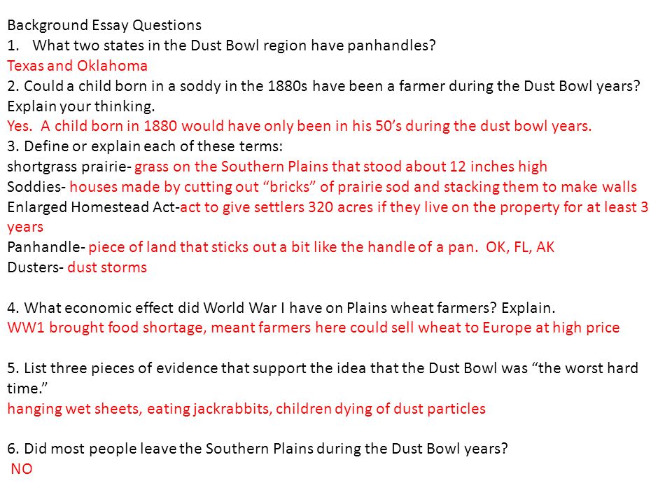 The Dust Bowl Essay American History Helpme What Caused The Dust Bowl Hook Exercise Background Essay Questions Two