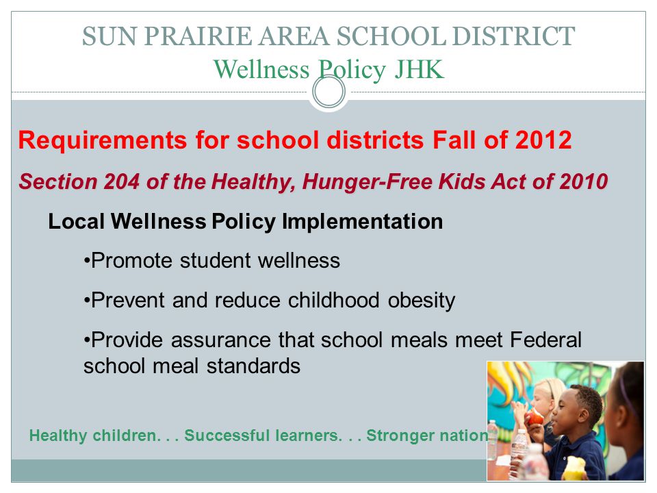 SUN PRAIRIE AREA SCHOOL DISTRICT Wellness Policy JHK Healthy children...