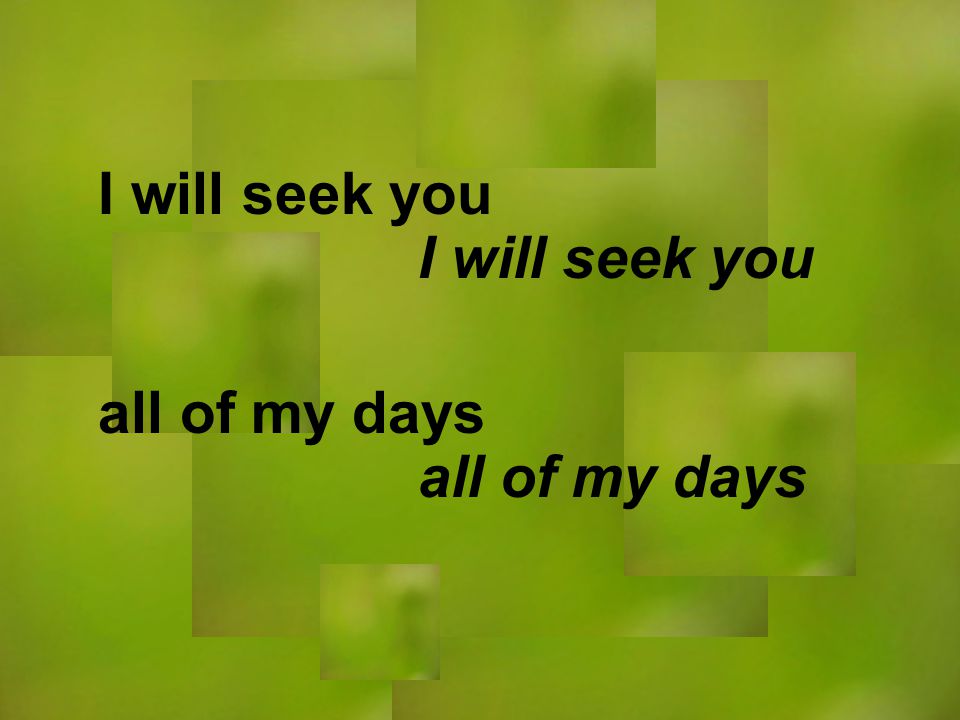 I will seek you all of my days I will seek you all of my days