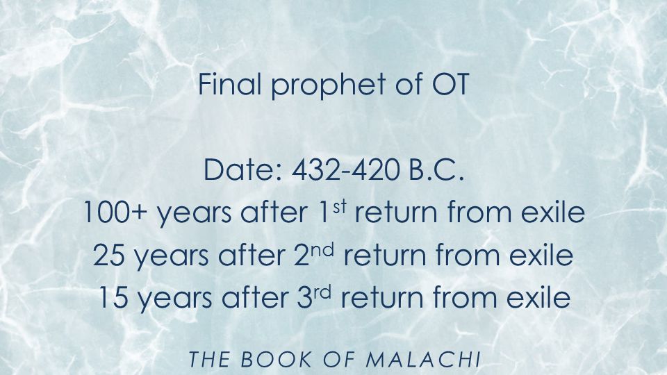 Final prophet of OT Date: B.C.