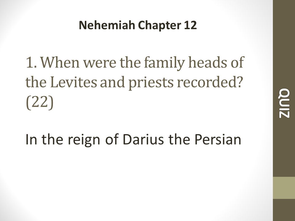 1. When were the family heads of the Levites and priests recorded.