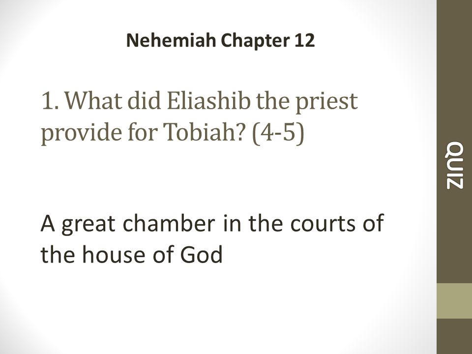 1. What did Eliashib the priest provide for Tobiah.
