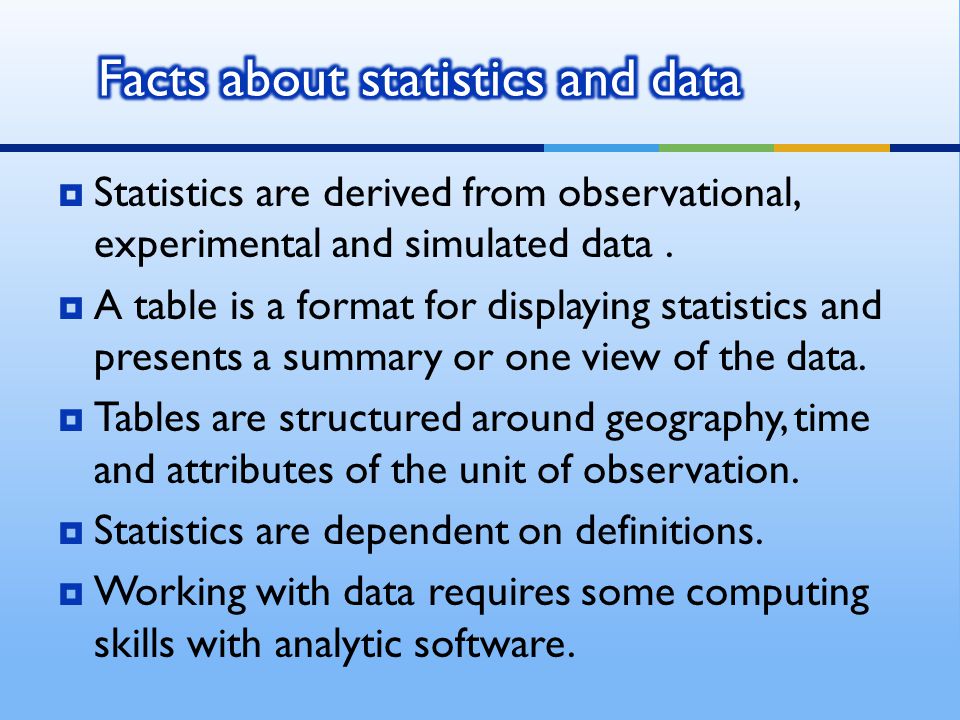  Statistics are derived from observational, experimental and simulated data.