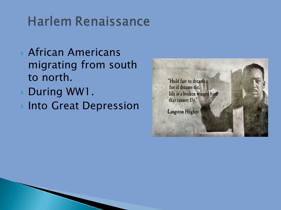  African Americans migrating from south to north.  During WW1.  Into Great Depression