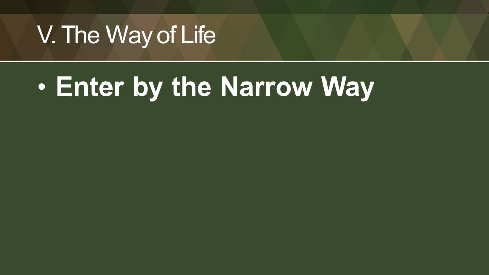 V. The Way of Life Enter by the Narrow Way