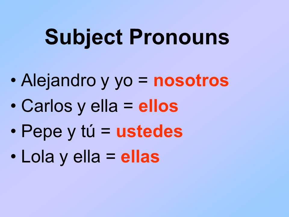 You can combine a subject pronoun and a name to form a subject. Subject Pronouns
