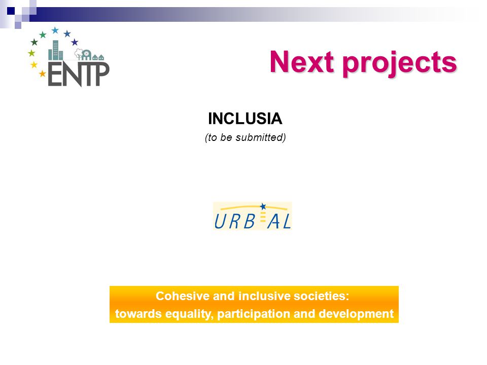 Next projects INCLUSIA (to be submitted) Cohesive and inclusive societies: towards equality, participation and development