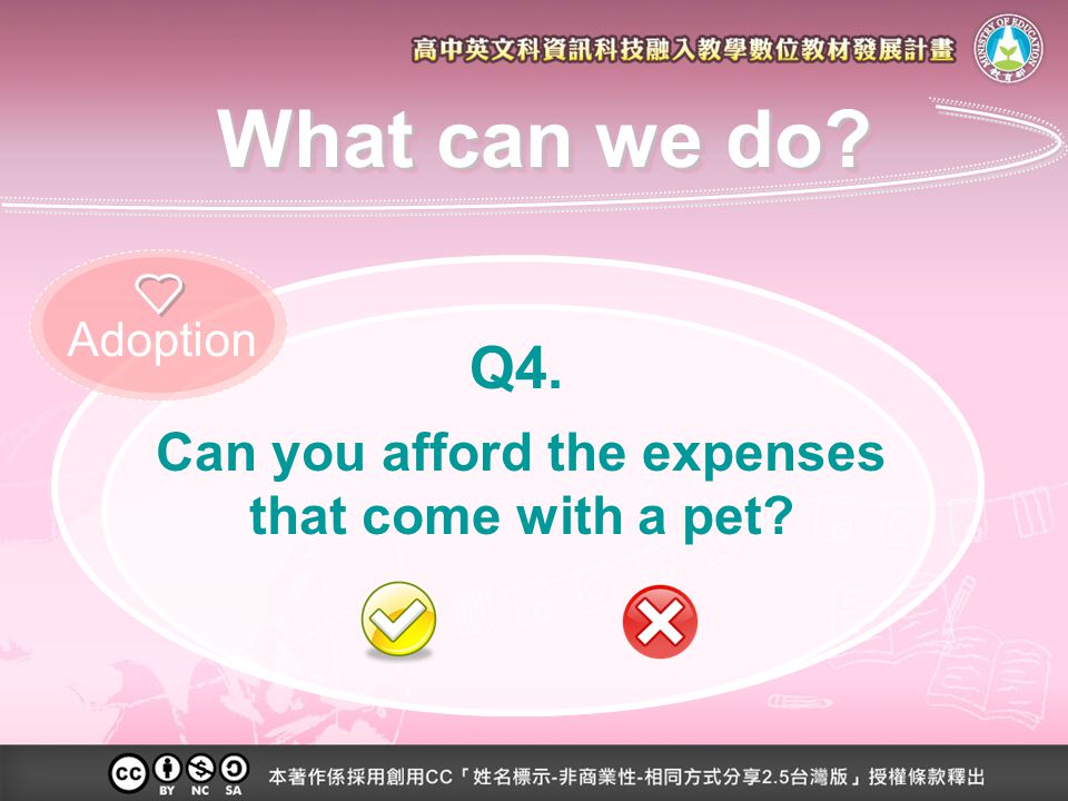 Can you afford the expenses that come with a pet Q4. Adoption What can we do