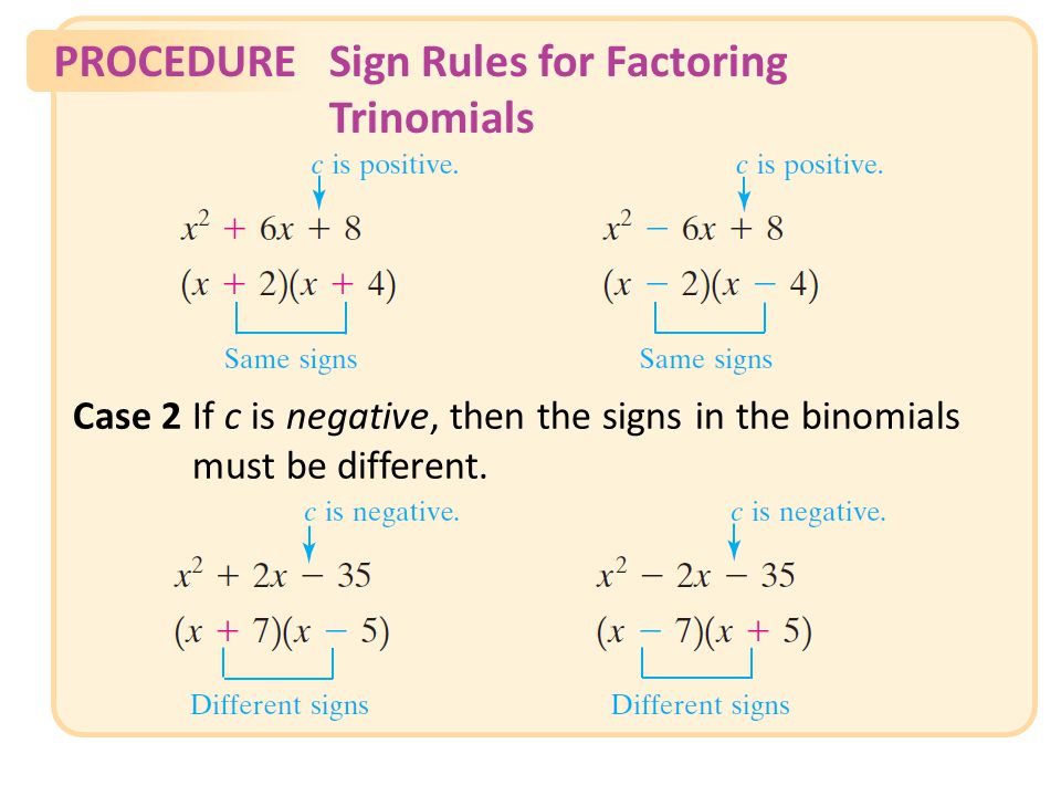 PROCEDURESign Rules for Factoring Trinomials Slide 8 Copyright (c) The McGraw-Hill Companies, Inc.