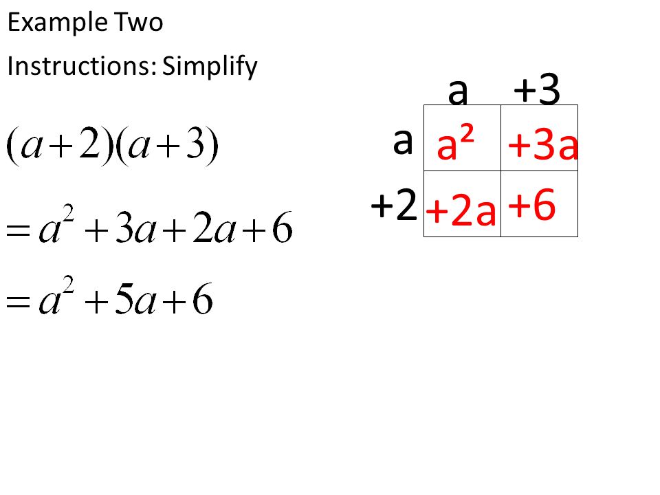 a a+3 a² Instructions: Simplify +2 +3a +2a +6 Example Two