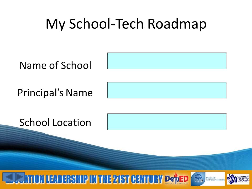 My School-Tech Roadmap Principal’s Name Name of School School Location