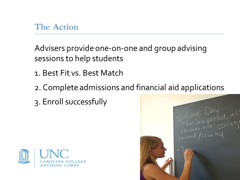The Action Advisers provide one-on-one and group advising sessions to help students 1.