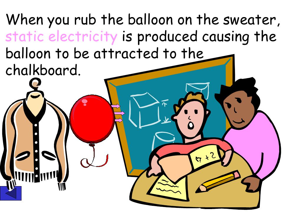 Using a balloon and a wool sweater, how can you get the balloon to cling to the chalkboard.