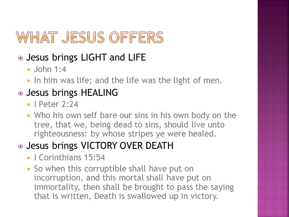  Jesus brings LIGHT and LIFE  John 1:4  In him was life; and the life was the light of men.
