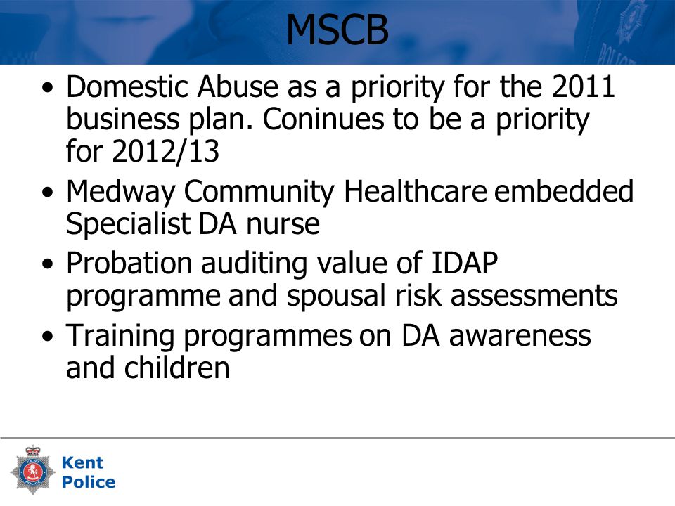 MSCB Domestic Abuse as a priority for the 2011 business plan.