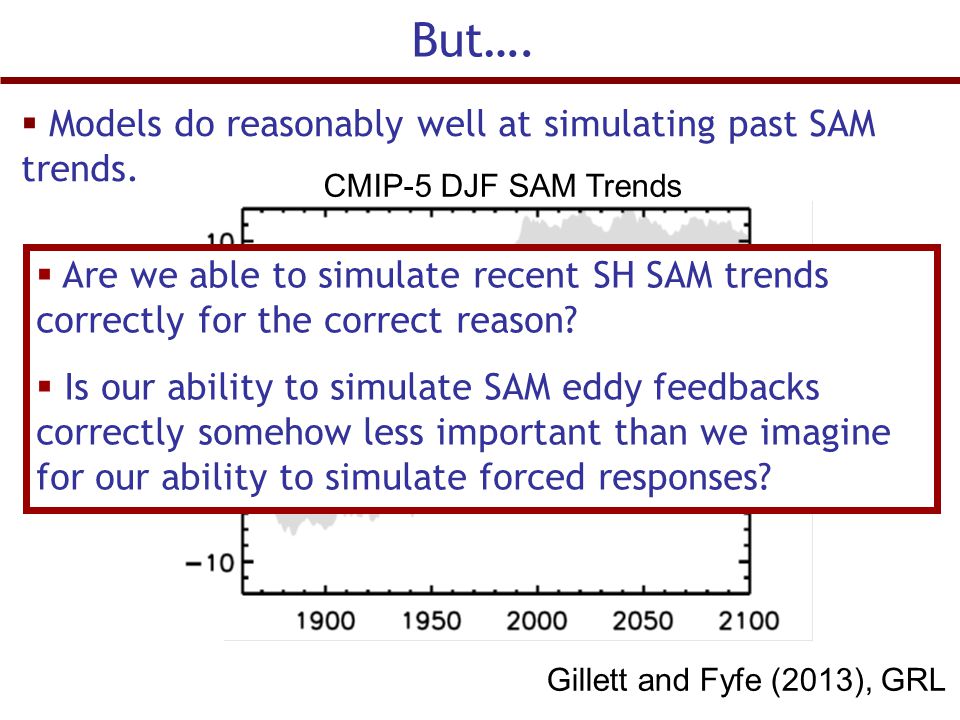 But….  Models do reasonably well at simulating past SAM trends.
