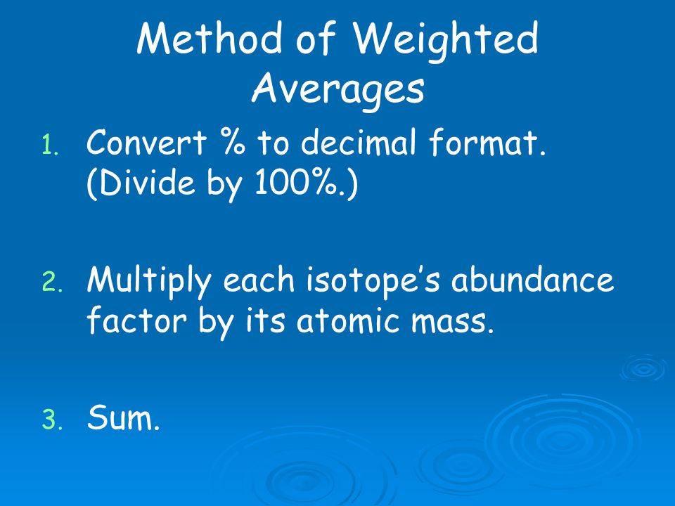 Method of Weighted Averages Convert % to decimal format.