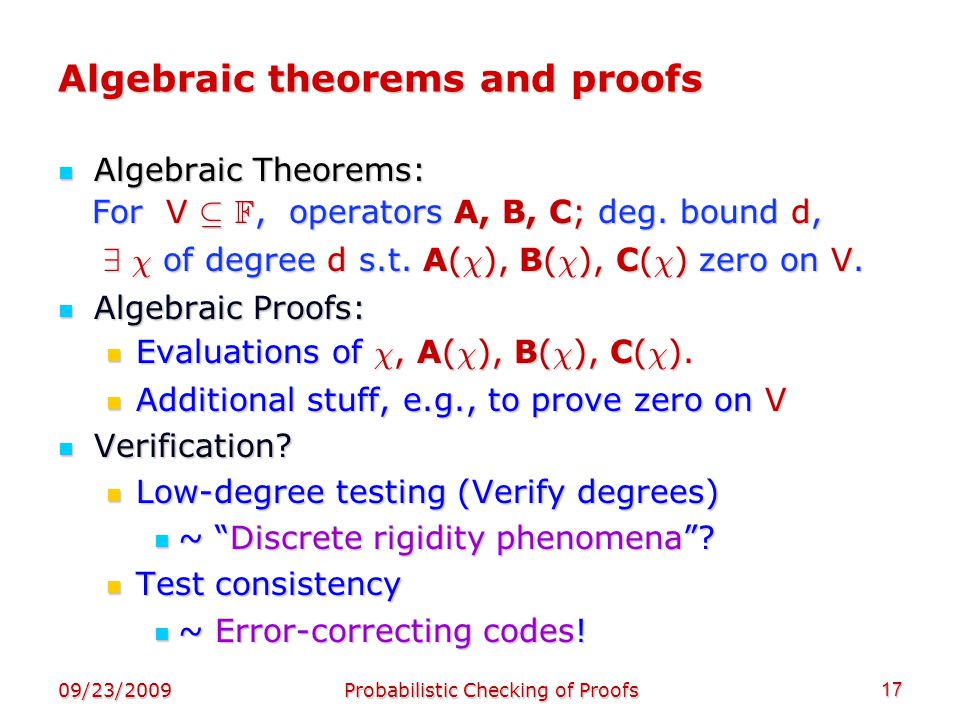 Probabilistically Checkable Proofs Madhu Sudan Mit Csail 09 23 091probabilistic Checking Of Proofs Texpoint Fonts Used In Emf Read The Texpoint Manual Ppt Download