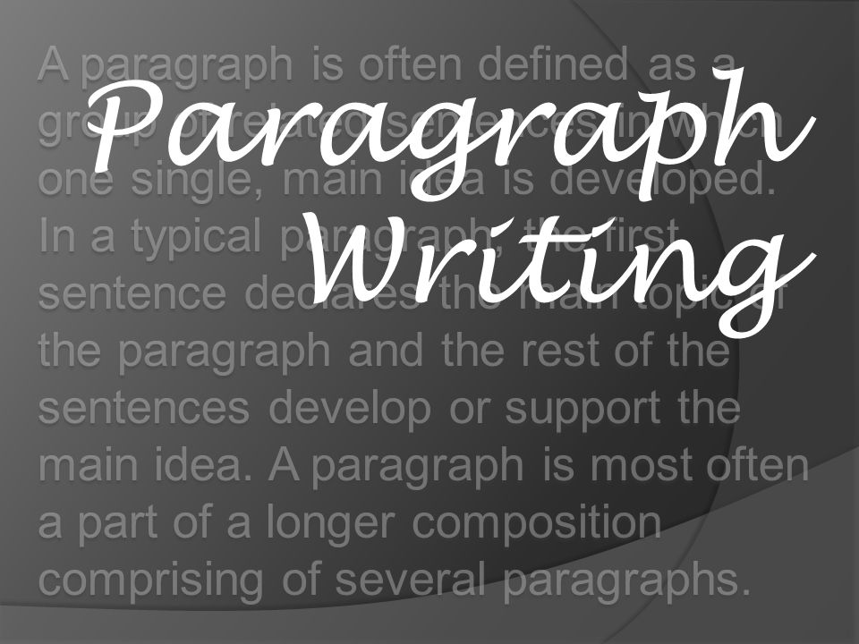 A paragraph is often defined as a group of related sentences in which one single, main idea is developed.