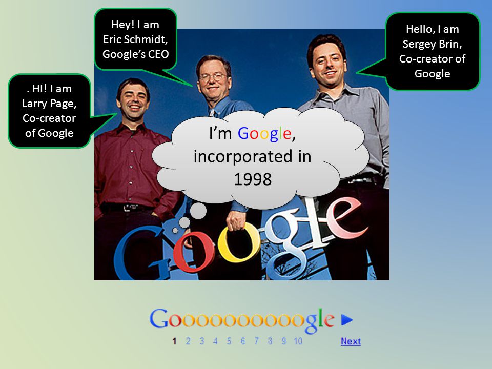 HI. I am Larry Page, Co-creator of Google Hey.