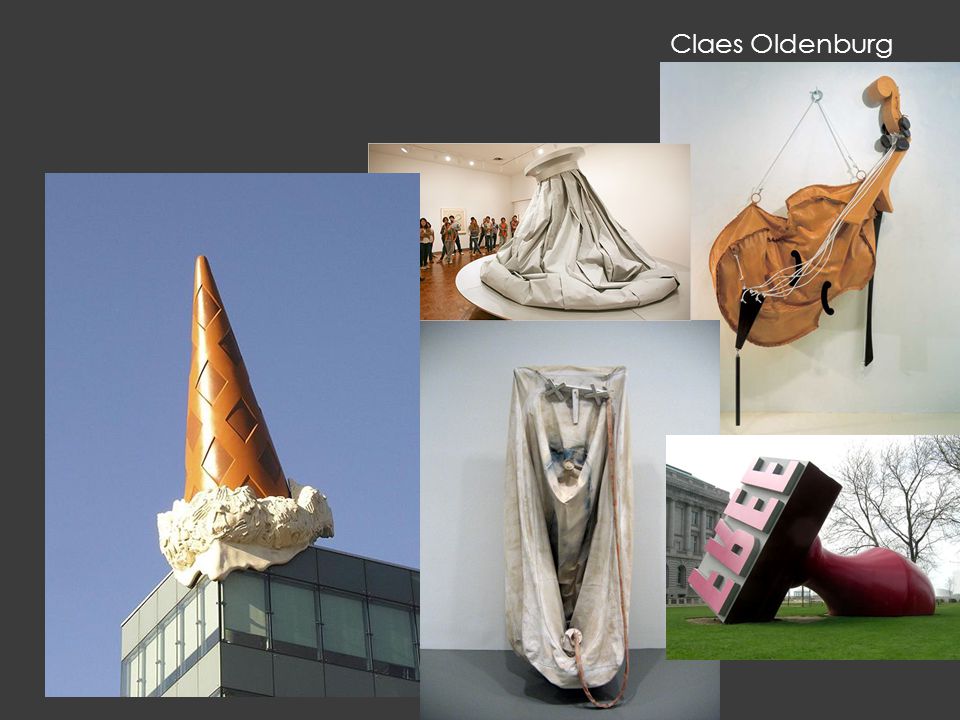 Claes Oldenburg’s work is knowingly humourous and often ironic. Claes Oldenburg