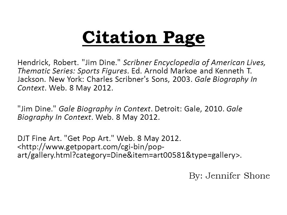Citation Page Hendrick, Robert.