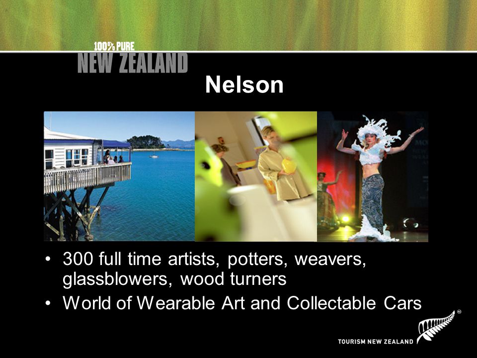 Nelson 300 full time artists, potters, weavers, glassblowers, wood turners World of Wearable Art and Collectable Cars