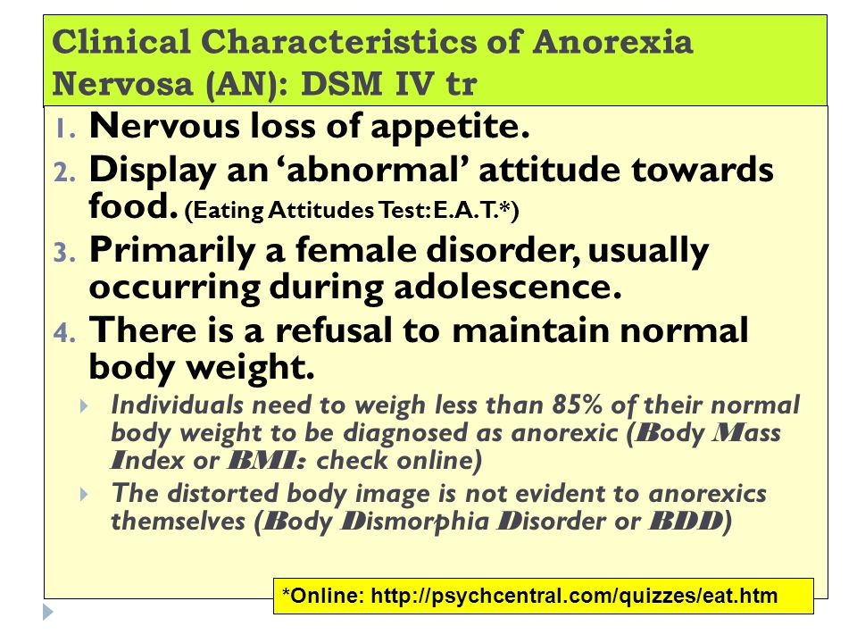 a clinical description of anorexia nervosa and its causes 16 vandereycken w, van deth r a tribute to lasegue’s description of anorexia nervosa (1973), with completion of its english translation br j psychiatry. a clinical description of anorexia nervosa and its causes 16 vandereycken w, van deth r a tribute to lasegue’s description of anorexia nervosa (1973), with completion of its english translation br j psychiatry.
