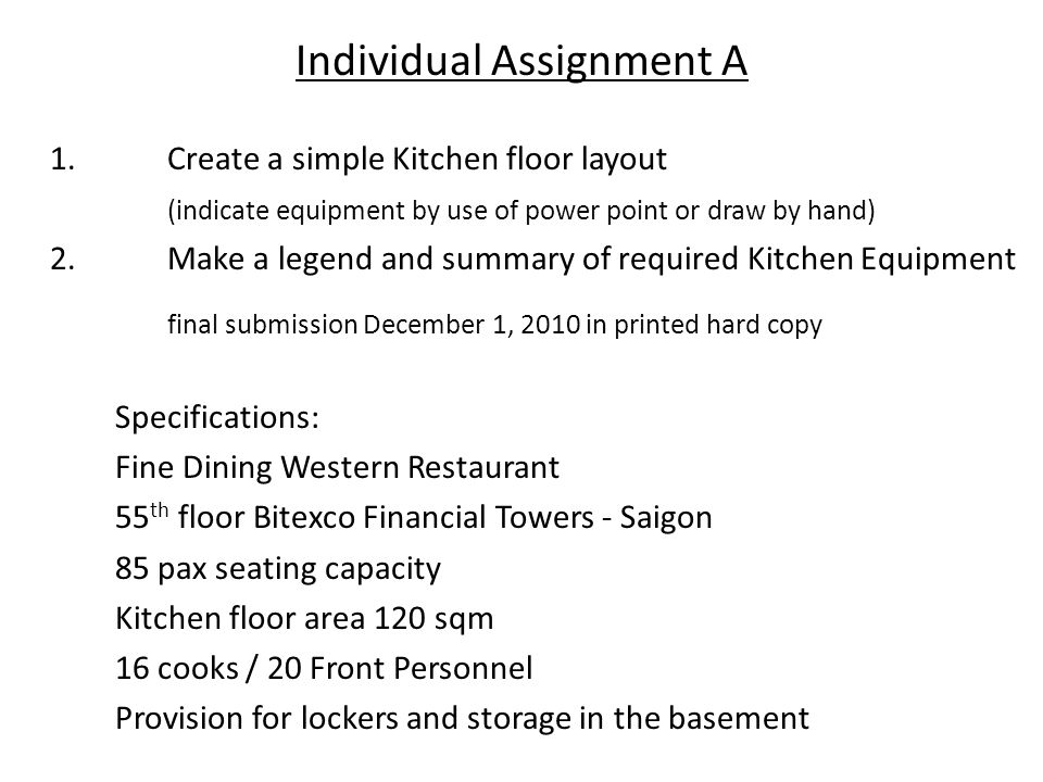 Simple Kitchen Equipment individual assignment a 1.create a simple kitchen floor layout Simple Kitchen Equipment individual assignment a 1.create a simple kitchen floor layout