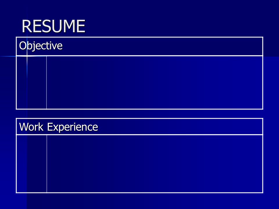 RESUME Objective Work Experience