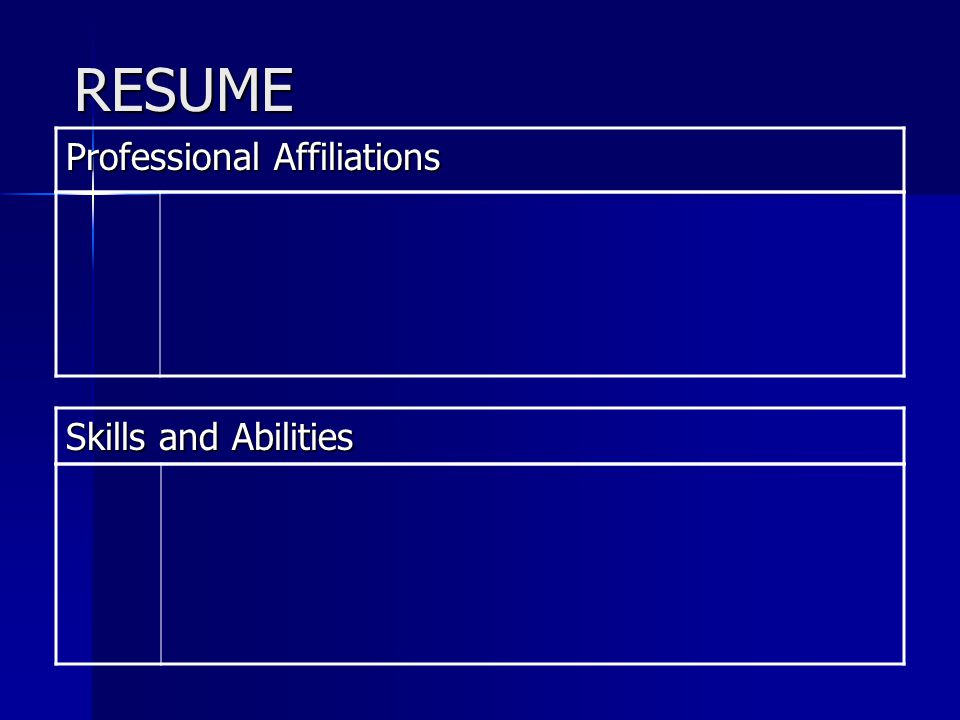 RESUME Professional Affiliations Skills and Abilities