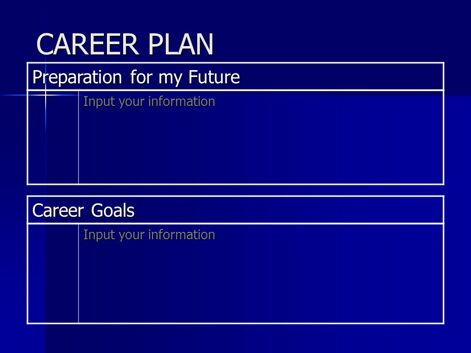 CAREER PLAN Preparation for my Future Input your information Career Goals Input your information
