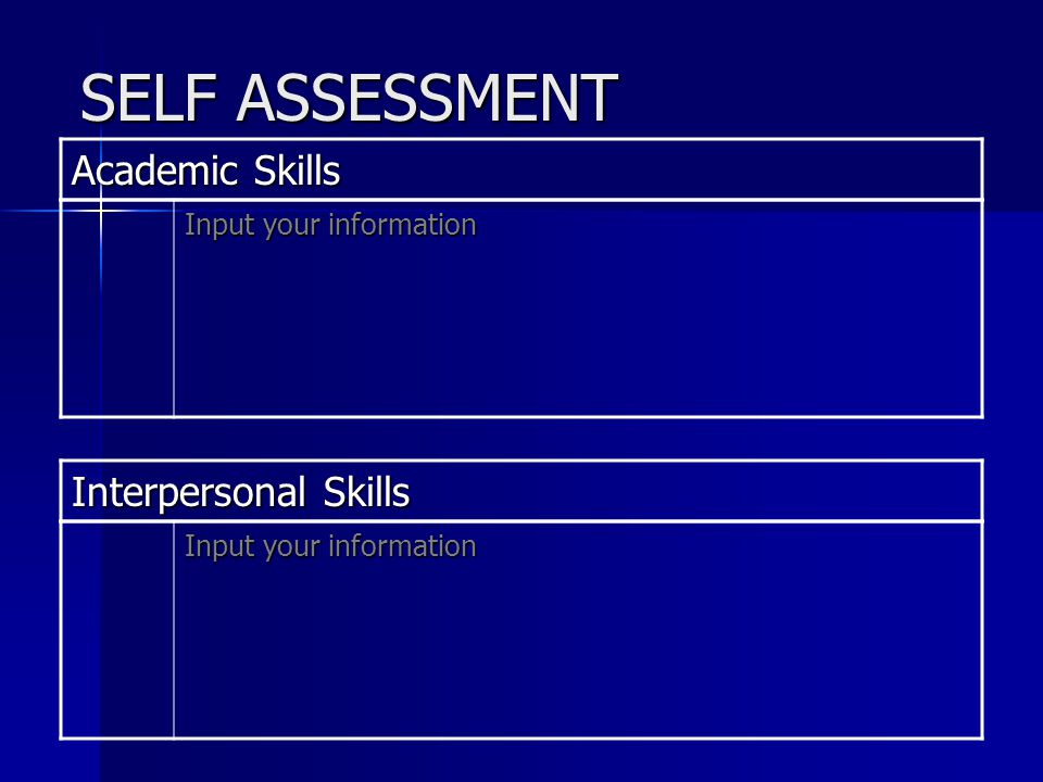 SELF ASSESSMENT Academic Skills Input your information Interpersonal Skills Input your information