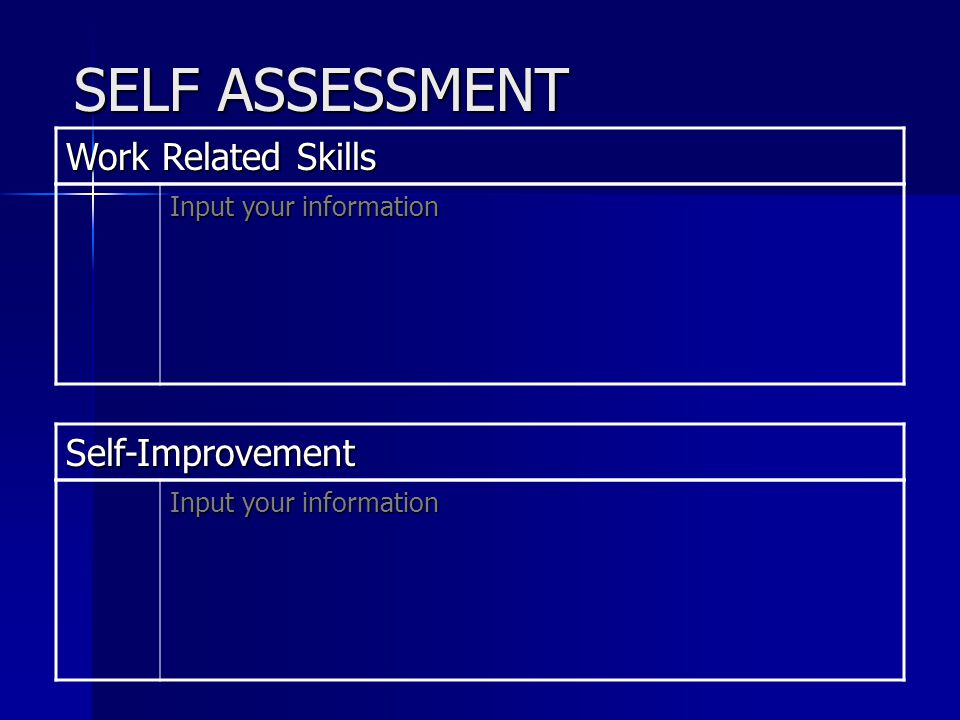 SELF ASSESSMENT Work Related Skills Input your information Self-Improvement