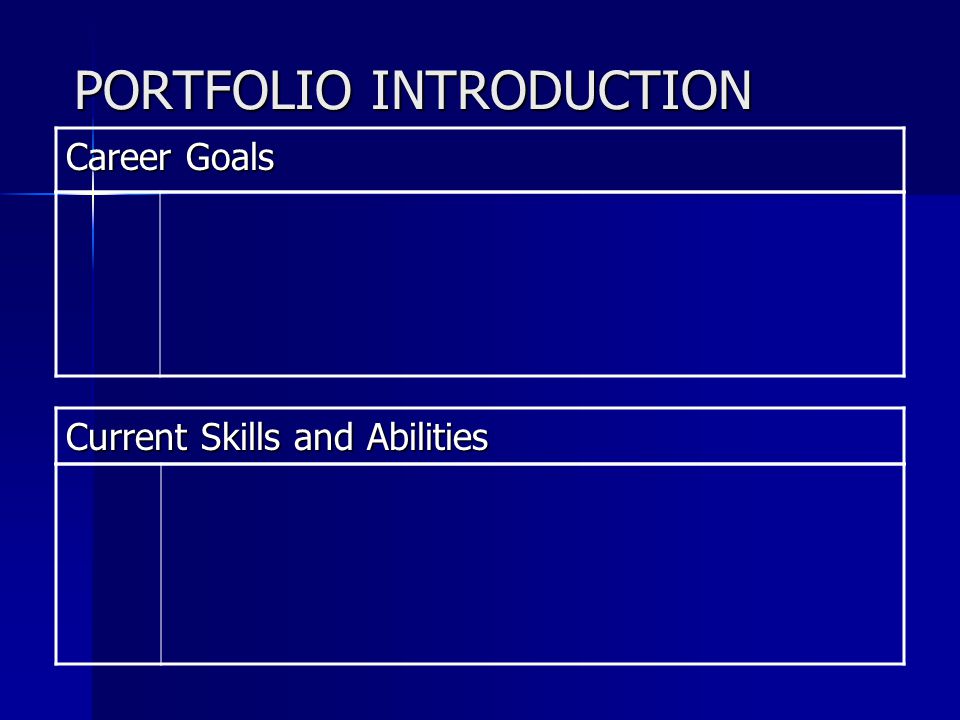 PORTFOLIO INTRODUCTION Career Goals Current Skills and Abilities