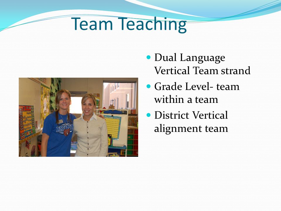 Team Teaching Dual Language Vertical Team strand Grade Level- team within a team District Vertical alignment team