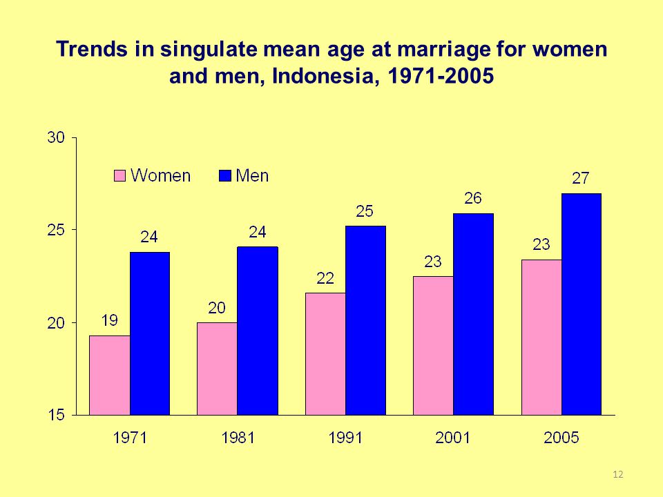 Trends in singulate mean age at marriage for women and men, Indonesia,