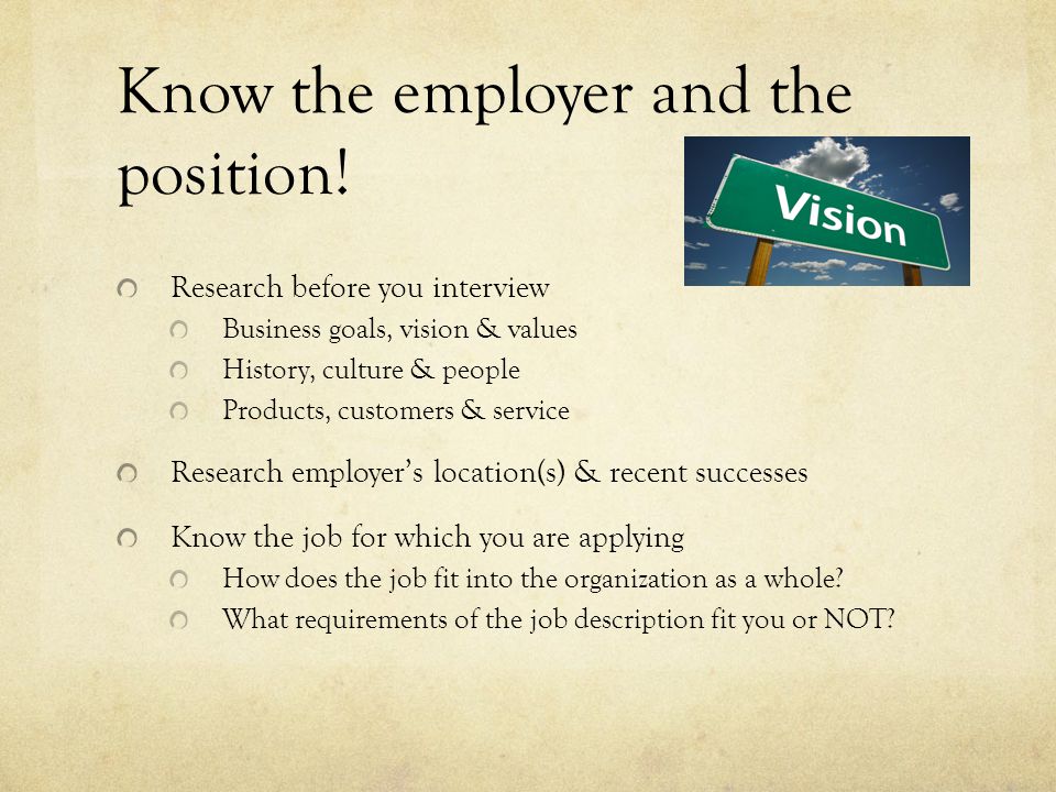 Know the employer and the position.