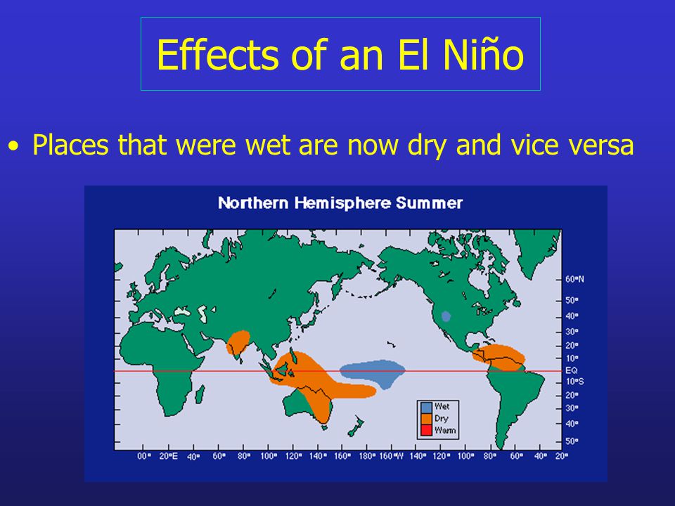 Effects of an El Niño Places that were wet are now dry and vice versa