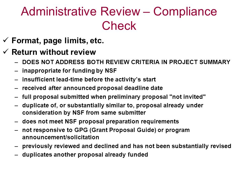Administrative Review – Compliance Check Format, page limits, etc.