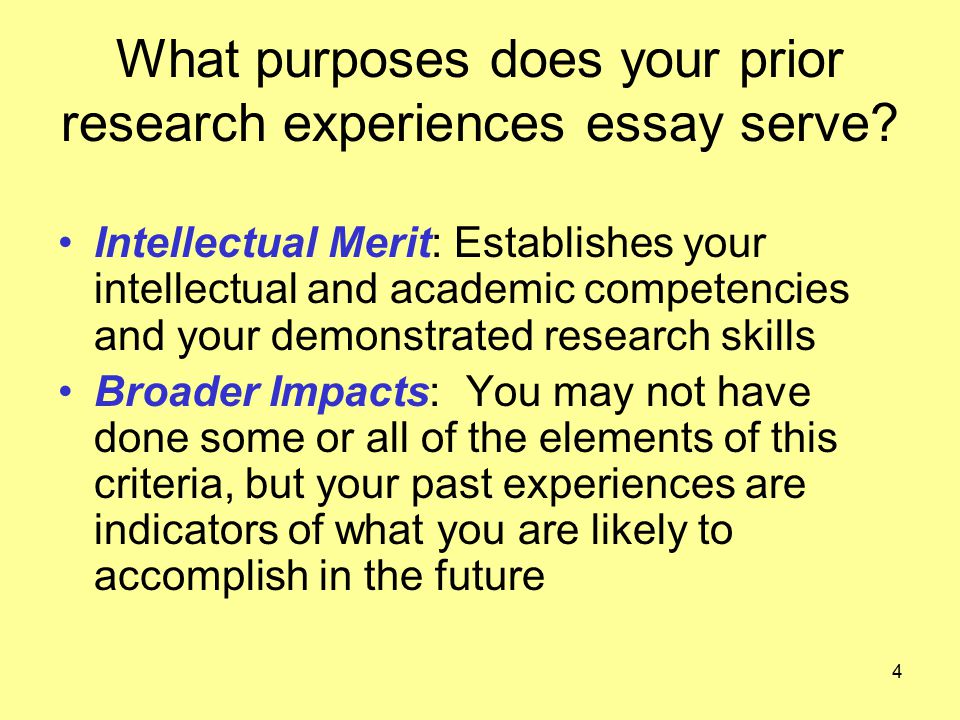 4 What purposes does your prior research experiences essay serve.