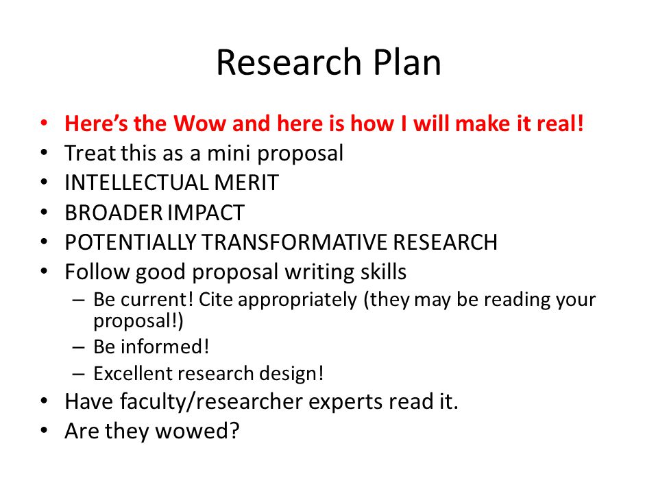 Research Plan Here’s the Wow and here is how I will make it real.