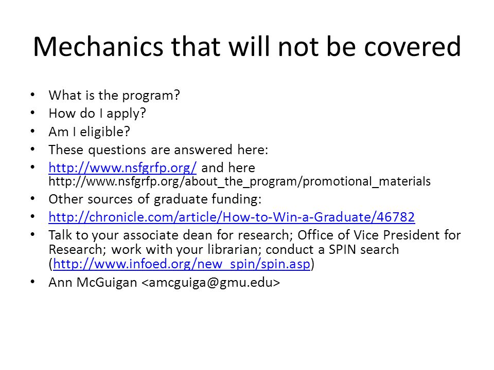 Mechanics that will not be covered What is the program.