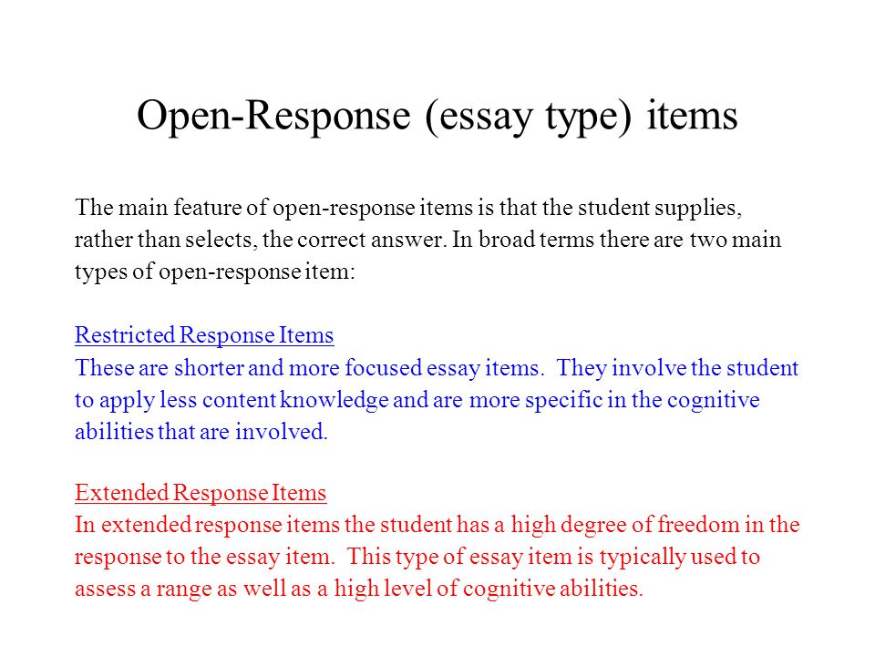 General Types Of Essay Items Types Of Questions Ergo
