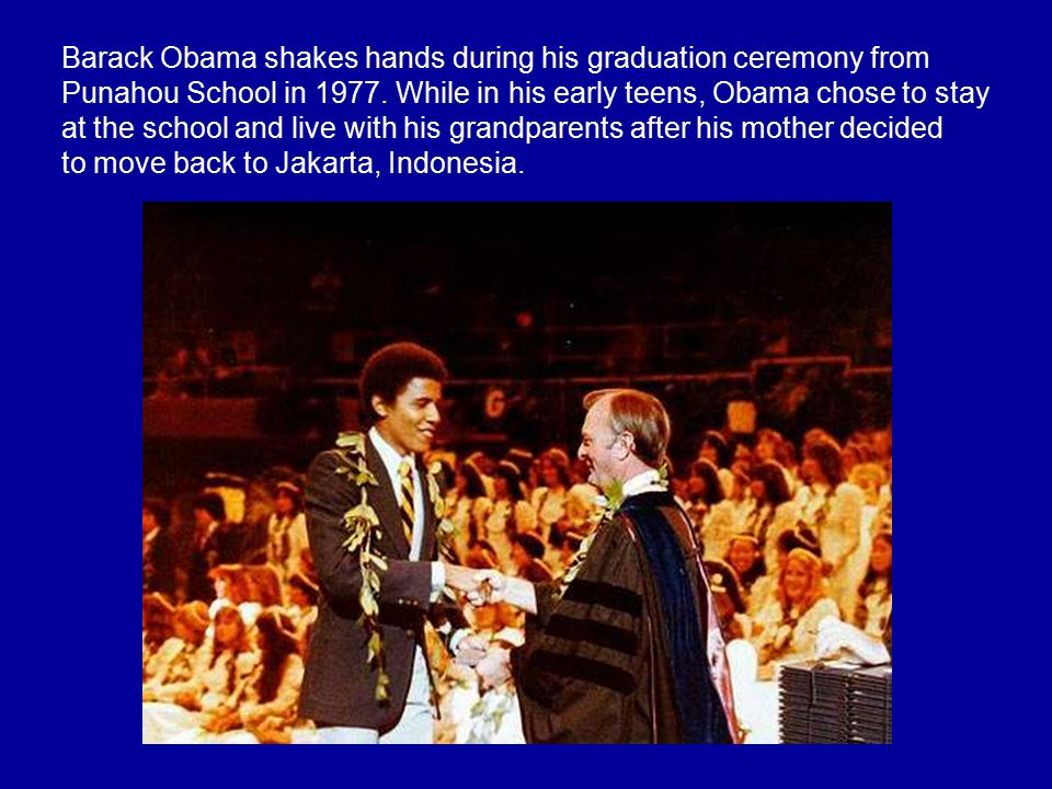 Barack Obama hugs his younger half sister Maya at his high school graduation
