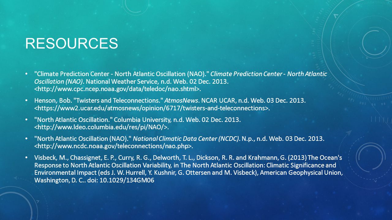 RESOURCES Climate Prediction Center - North Atlantic Oscillation (NAO). Climate Prediction Center - North Atlantic Oscillation (NAO).