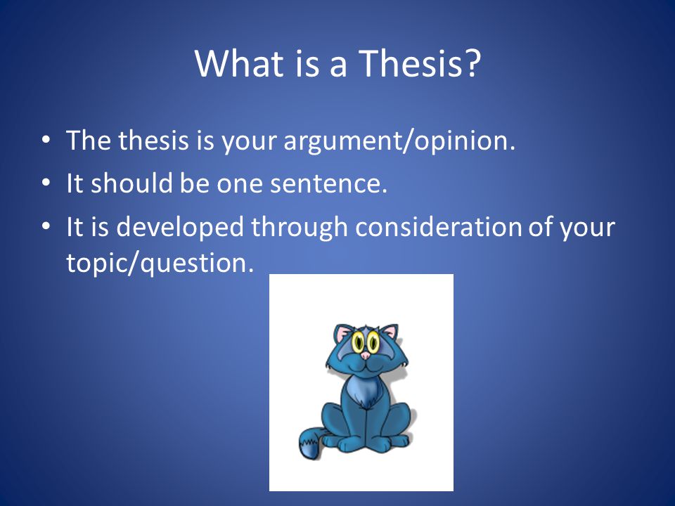 What is a Thesis. The thesis is your argument/opinion.